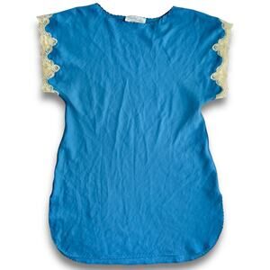 VTG 60s Light Royal Blue Slip Dress Lace Trim Cap Sleeve USA Union Made Small